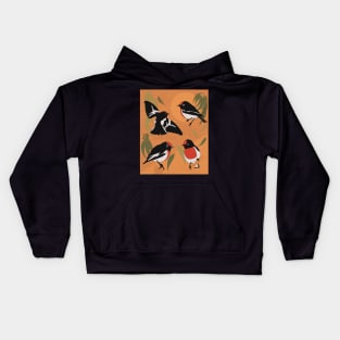 Red capped Robin with dark green leaves Kids Hoodie